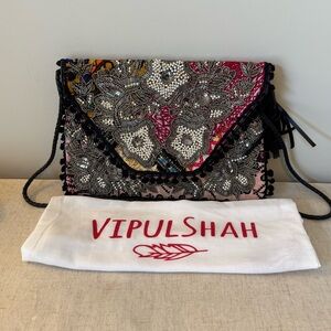 NWOT Vipul Shah Black Sitara Clutch